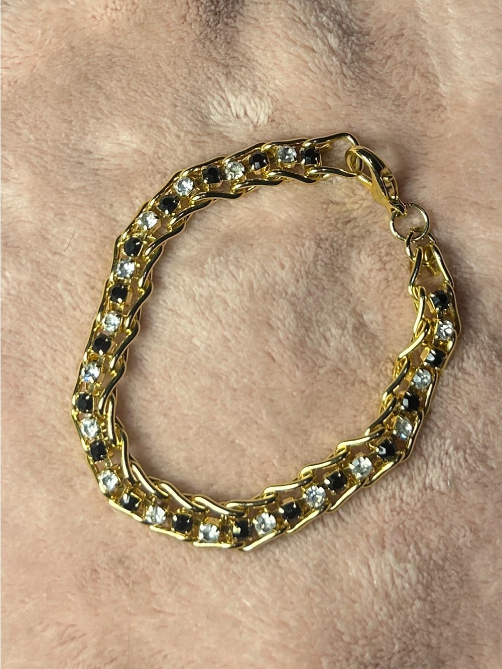 Gold-Tone Bracelet with Black and Clear Stones